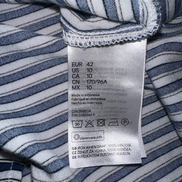 H&M Blue White Striped Blousy Tunic Long Womens Top‎ Size 10 - Picture 4 of 4
